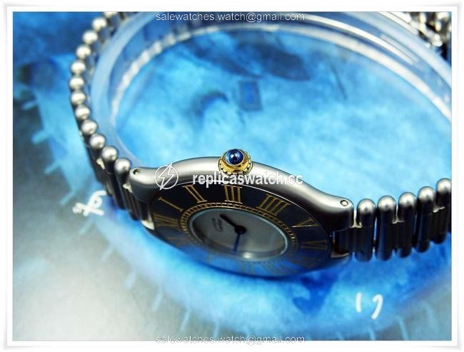 Cartier Ivory with Blue Steel Hands W Midsize Must De 21c 18kgp & St.steel Quartz W/Bracelet Watch Cartier Ivory with Blue Steel Hands W Midsize Must De 21c 18kgp & St.steel Quartz W/Bracelet Watch