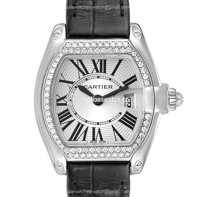Cartier Silver Diamonds 18k White Gold Roadster We500260 Womens Wristwatch 31 X 37 Mm Watch Cartier Silver Diamonds 18k White Gold Roadster We500260 Womens Wristwatch 31 X 37 Mm Watch