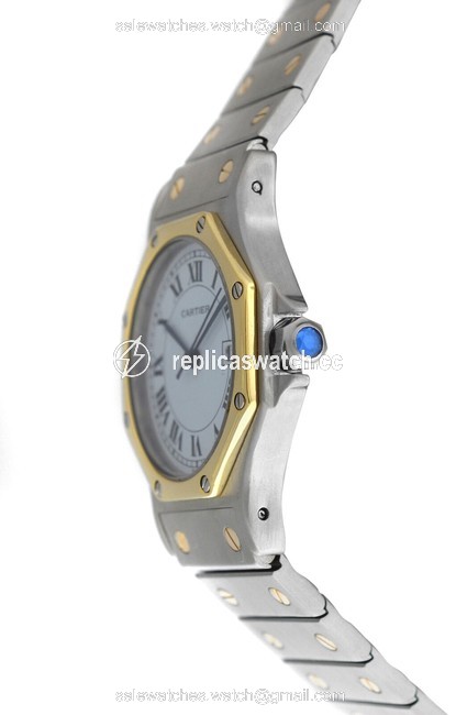 Cartier Yellow Gold Silver Unisex Santos Octagon Steel 18k 30mm Watch Cartier Yellow Gold Silver Unisex Santos Octagon Steel 18k 30mm Watch