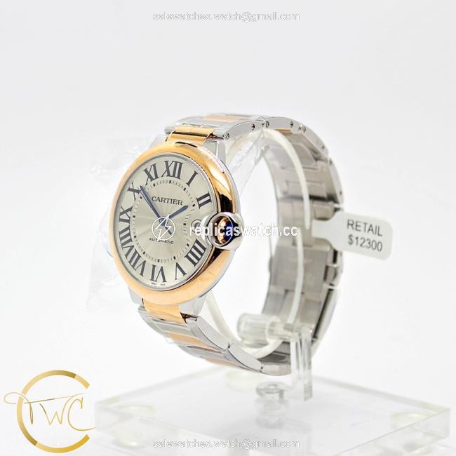 Cartier Silver Ballon Bleu 42mm Steel and 18k Rose Gold Ref W2bb0004 Watch Cartier Silver Ballon Bleu 42mm Steel and 18k Rose Gold Ref W2bb0004 Watch