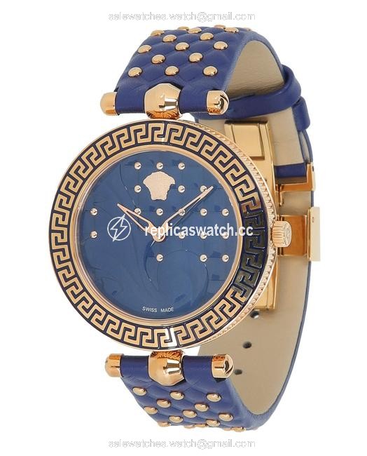 Versace Gold/Blue Leather Vk7040013 Vanitas Ip Womens Watch Versace Gold/Blue Leather Vk7040013 Vanitas Ip Womens Watch