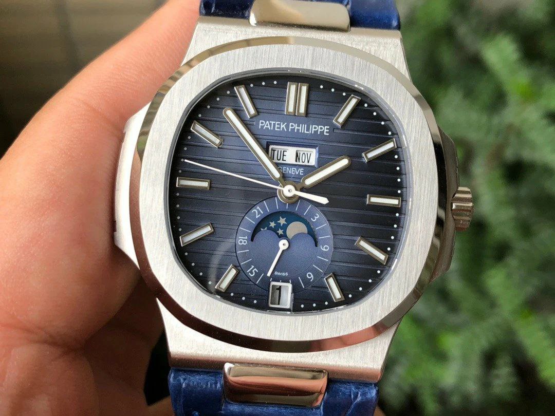 NAUTILUS 5726 COMPLICATED SS 1:1 BEST EDITION BLUE TEXTURED DIAL ON BLUE LEATHER STRAP A324 NAUTILUS 5726 COMPLICATED SS 1:1 BEST EDITION BLUE TEXTURED DIAL ON BLUE LEATHER STRAP A324