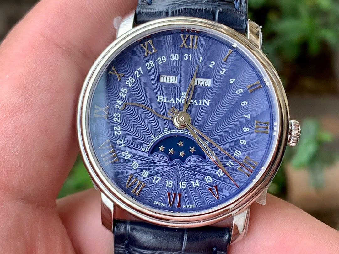 VILLERET 6654 SS COMPLICATED FUNCTION OMF 1:1 BEST EDITION BLUE DIAL ON BLUE LEATHER STRAP A6654 V2