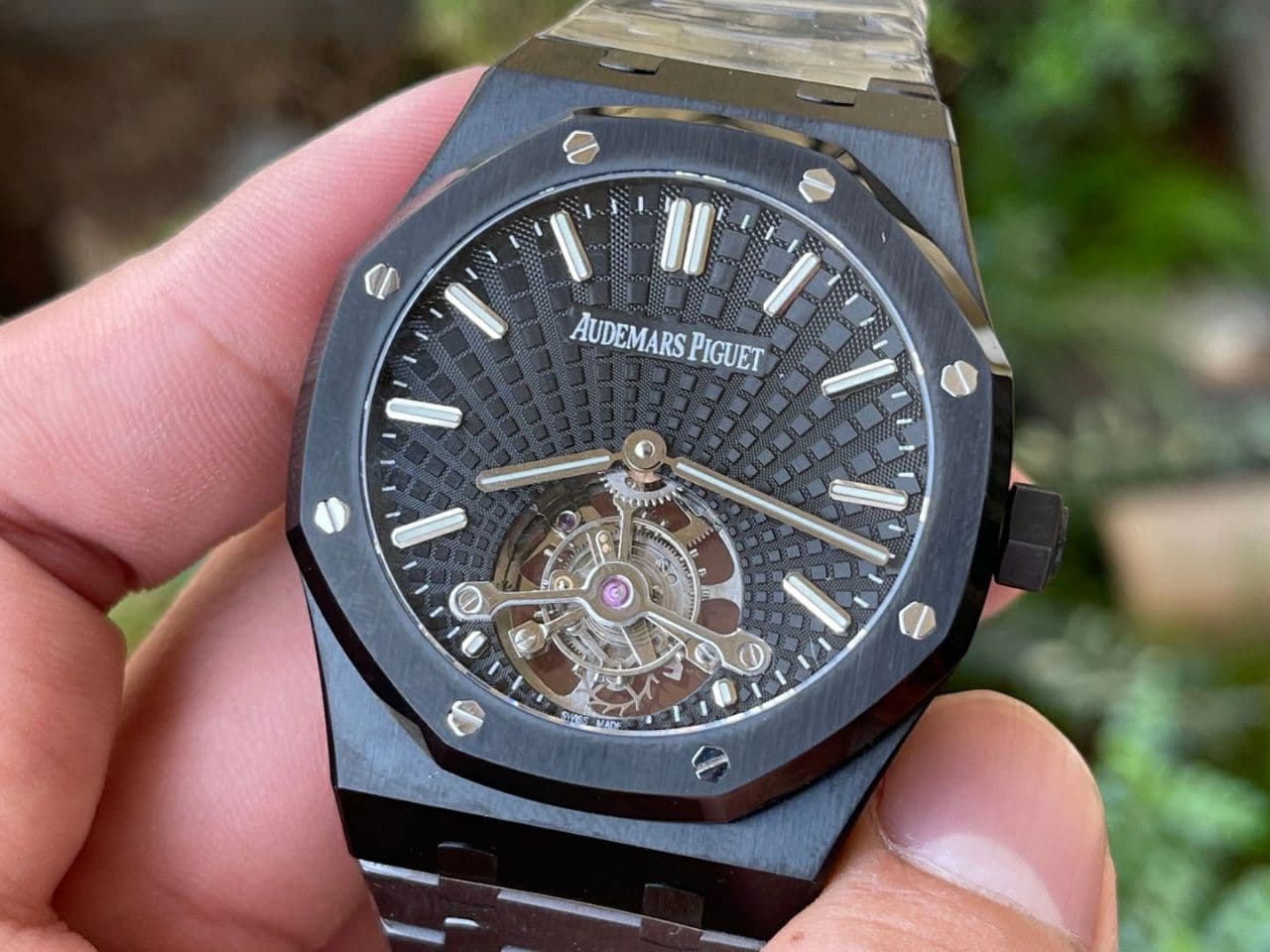 Royal Oak PVD Tourbillon R8F v2 Best Edition Black Sunburst Tapisserie Dial on PVD Bracelet