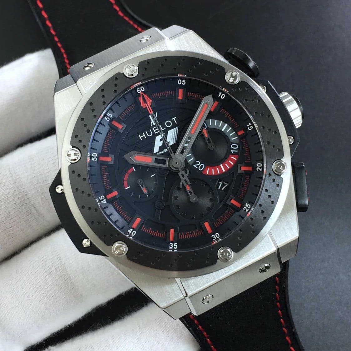 Big Bang Ferrari F1 Carbon Fiber V6F Limited Edition Black/Red Dial on Black Leather Strap HUB4100
