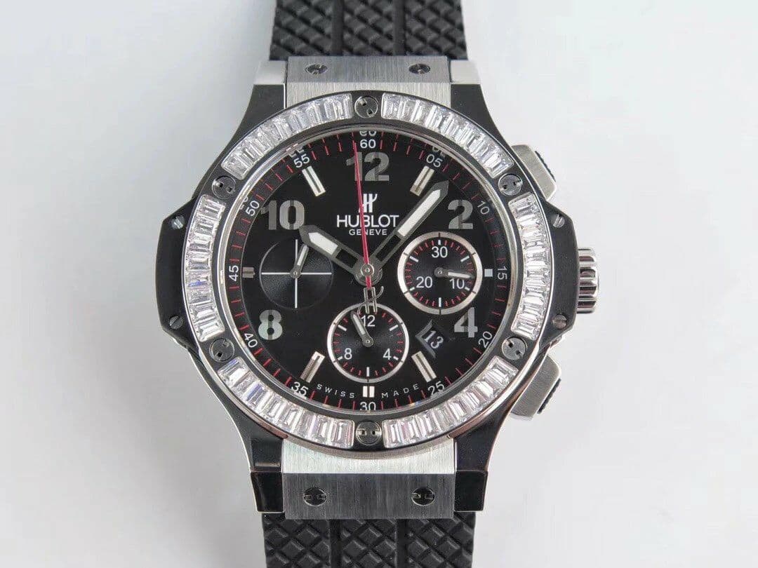 Big Bang 44mm SS Black Dial Diamond Bezel on Black Rubber Strap HUB4104 Big Bang 44mm SS Black Dial Diamond Bezel on Black Rubber Strap HUB4104