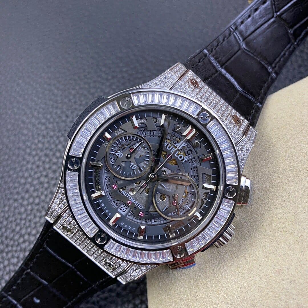 Classic Fusion Chrono SS OXF Best Edition Diamonds Case Black Dial on Black Leather Strap A7750