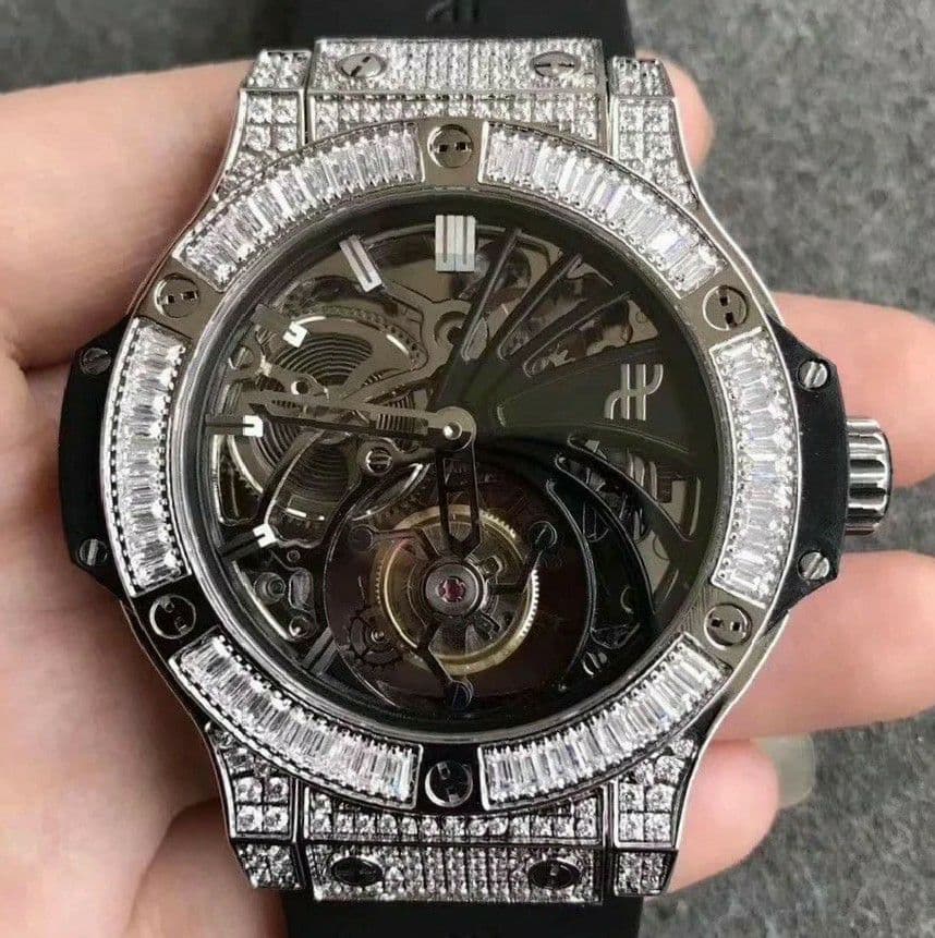Big Bang Diamond Gold Bezel Skeleton Tourbillon on Black Rubber Strap Big Bang Diamond Gold Bezel Skeleton Tourbillon on Black Rubber Strap