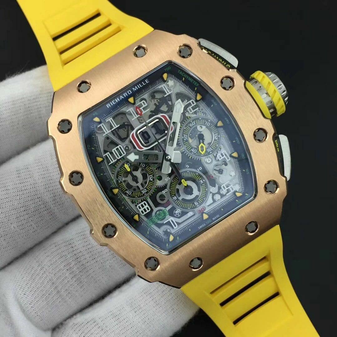 RM011 RG Chrono KVF 1:1 Best Edition Crystal Dial Black on Yellow Rubber Strap A7750 V3 RM011 RG Chrono KVF 1:1 Best Edition Crystal Dial Black on Yellow Rubber Strap A7750 V3