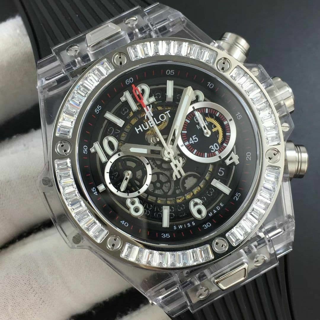 Big Bang Unico Diamond HBF 1:1 Best Edition Black Skeleton Dial Rainbow Bezel on Black Rubber Strap A1242 Big Bang Unico Diamond HBF 1:1 Best Edition Black Skeleton Dial Rainbow Bezel on Black Rubber Strap A1242