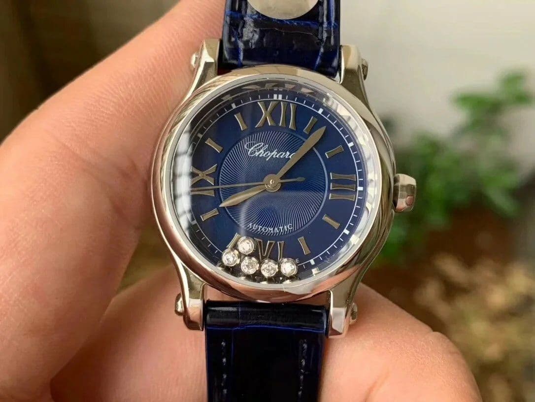 Happy Sport 36mm SS OXF 1:1 Best Edition Diamonds Bezel Blue Dial on Blue Leather Strap A2892 Happy Sport 36mm SS OXF 1:1 Best Edition Diamonds Bezel Blue Dial on Blue Leather Strap A2892