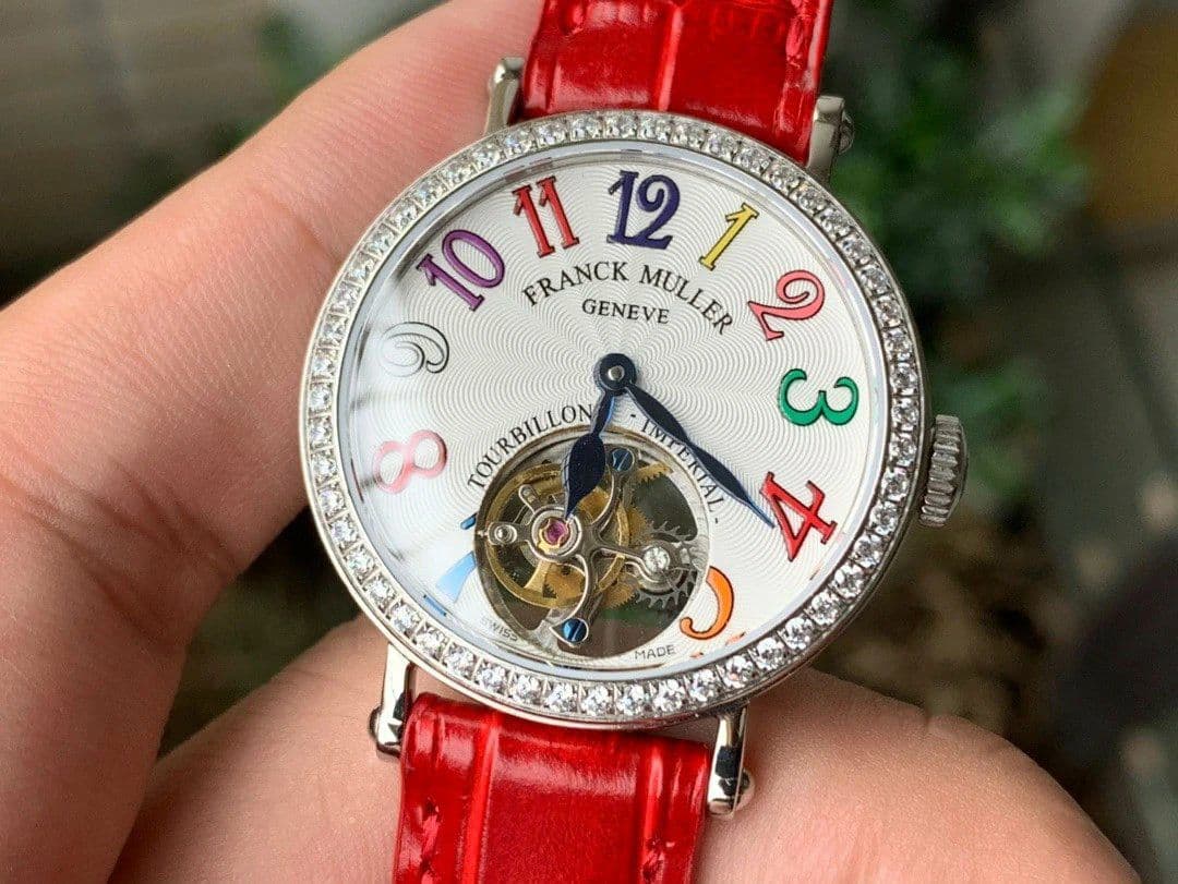Color Dreams Tourbillon SS Diamond Bezel Arabic Numerals Markers on Red Croco Leather Strap Color Dreams Tourbillon SS Diamond Bezel Arabic Numerals Markers on Red Croco Leather Strap