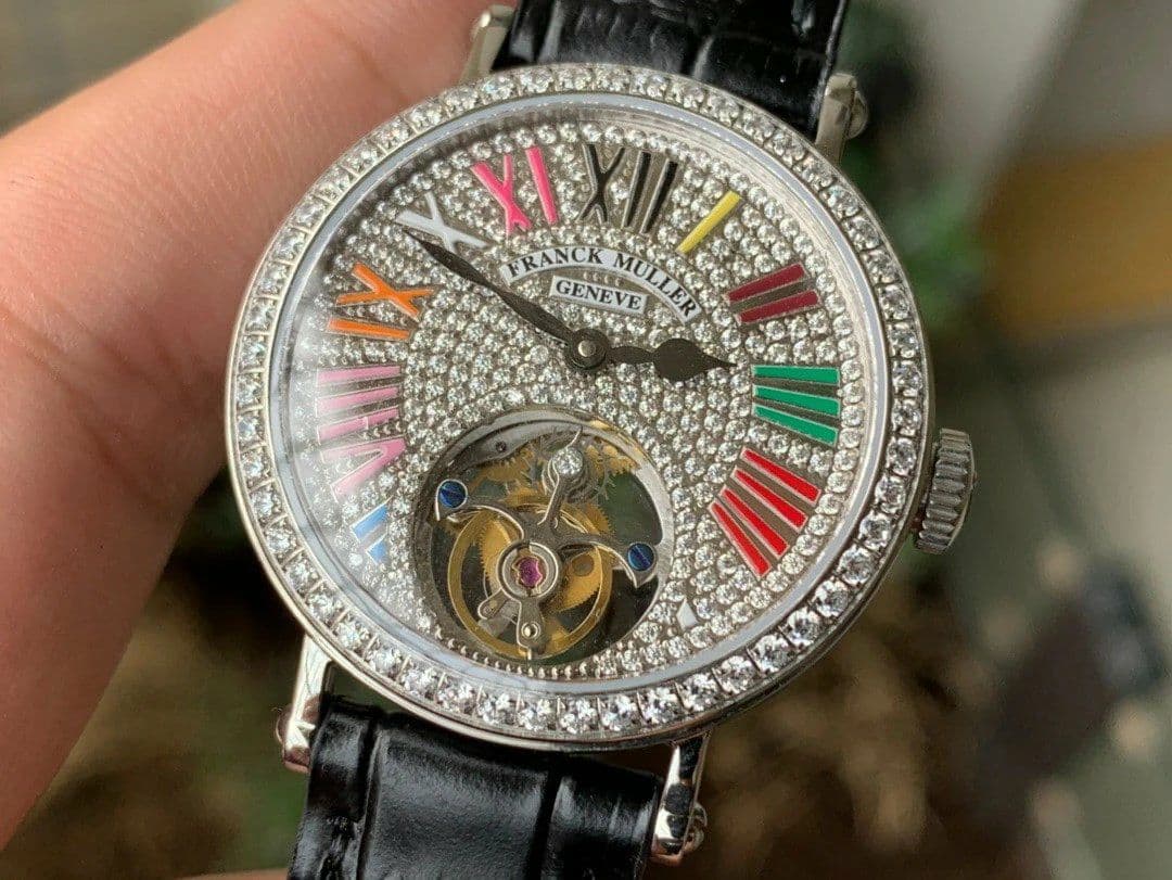 Color Dreams Tourbillon SS Diamond Roman Numerals Markers on Black Croco Leather Strap Color Dreams Tourbillon SS Diamond Roman Numerals Markers on Black Croco Leather Strap