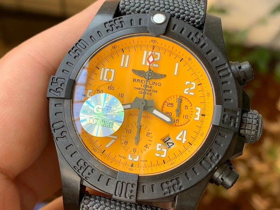 Avenger Hurricane 45mm Chrono GF 1:1 Best Edition Yellow Dial on Black Nylon Strap A7750