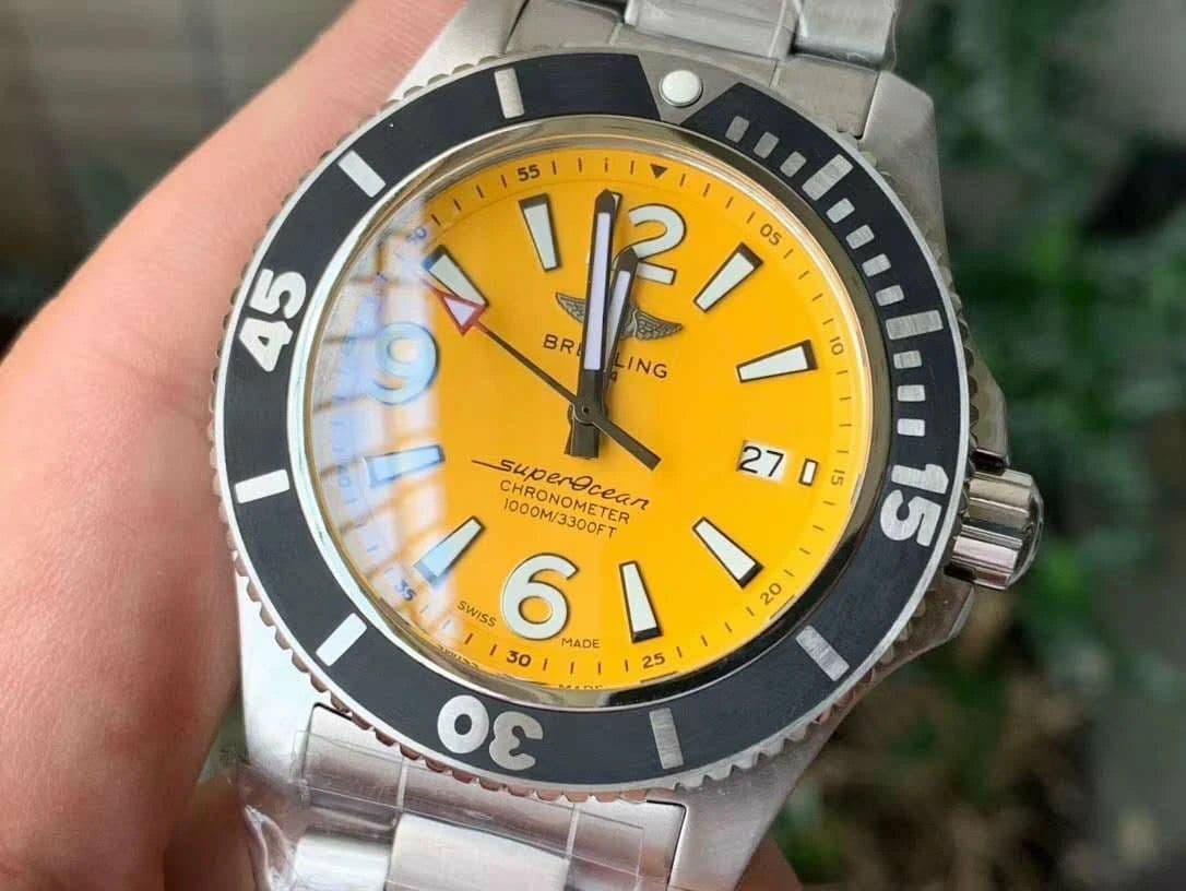 Superocean Automatic 44 TF 1:1 Best Edition Yellow Dial Black Bezel on SS Bracelet A2824