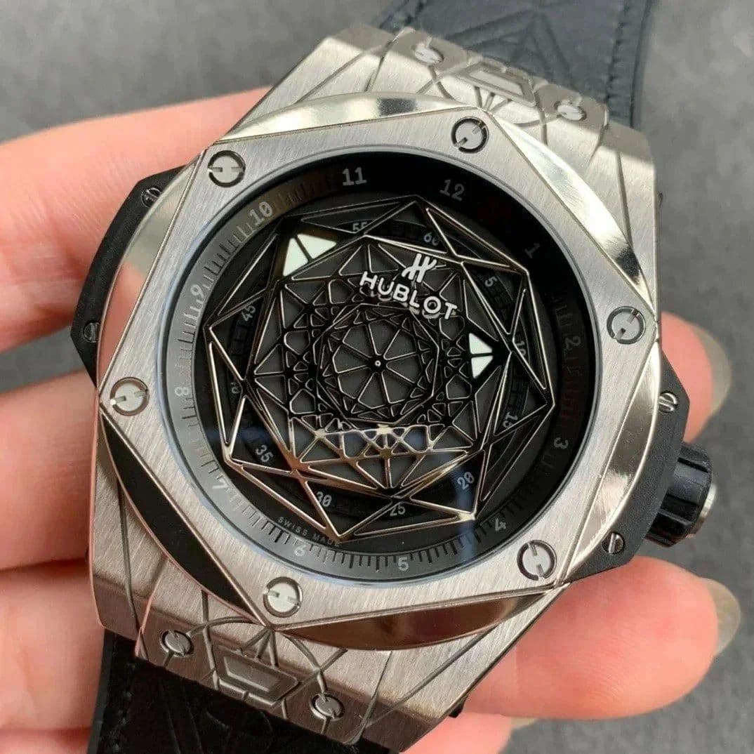 Big Bang Unico Sang Bleu Titanium HBF Skeleton Dial on Black Gummy Strap HUB1213