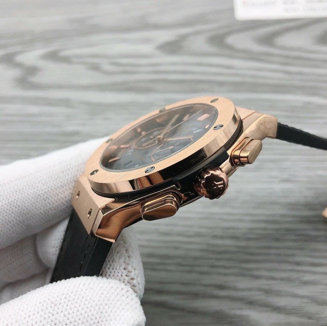 Hublot Chrono Gold Black Hight Version on Black Leather Strap
