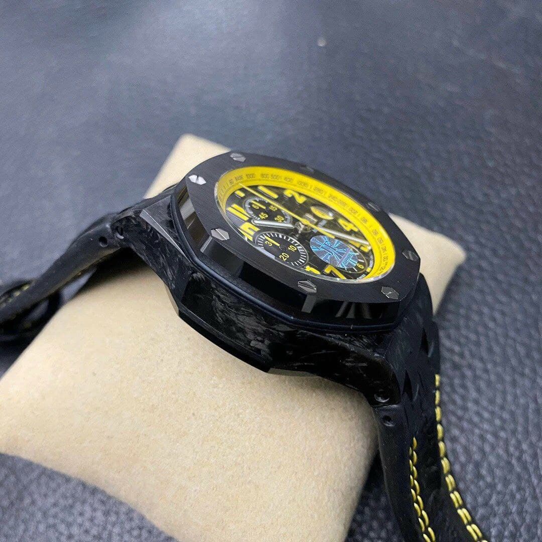Royal Oak Offshore Bumble Bee Forged Carbon 1:1 JF Best Edition on Leather Strap A7750 V2 w/ Cyclops and DW Mod Royal Oak Offshore Bumble Bee Forged Carbon 1:1 JF Best Edition on Leather Strap A7750 V2 w/ Cyclops and DW Mod