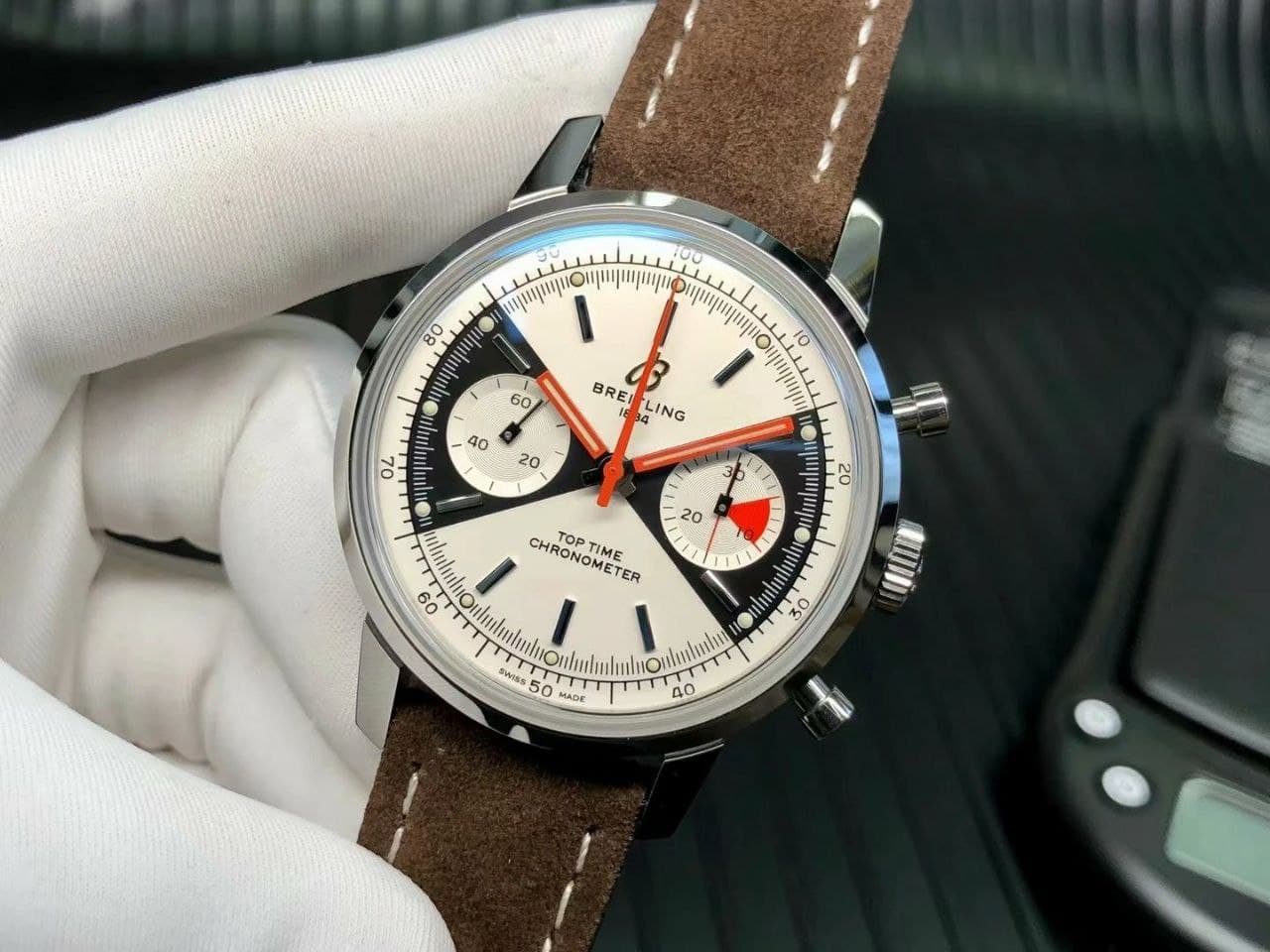 Top Time Chrono SS GF 1:1 Best Edition White Dial on Brown Leather Strap Top Time Chrono SS GF 1:1 Best Edition White Dial on Brown Leather Strap