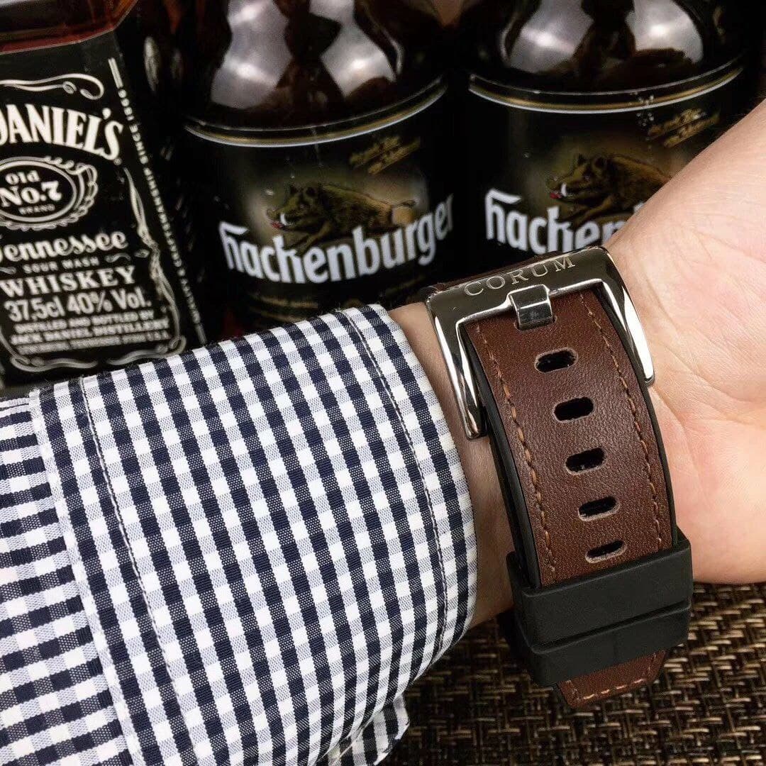 Coru Babble Case Gold Skull on Black Leather Strap