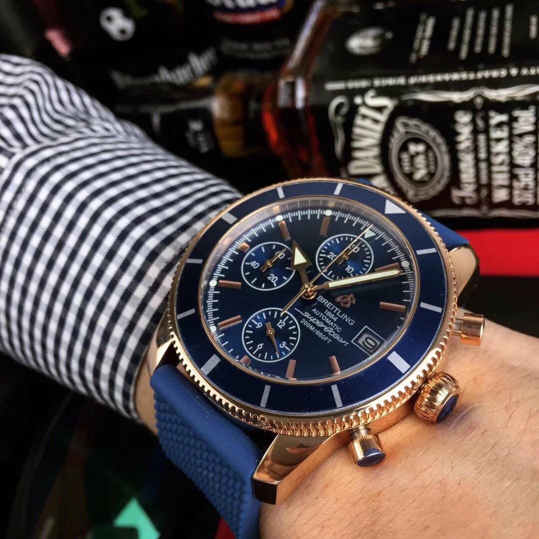 Breitling Superocean Blue Dial on Blue Rubber Strap