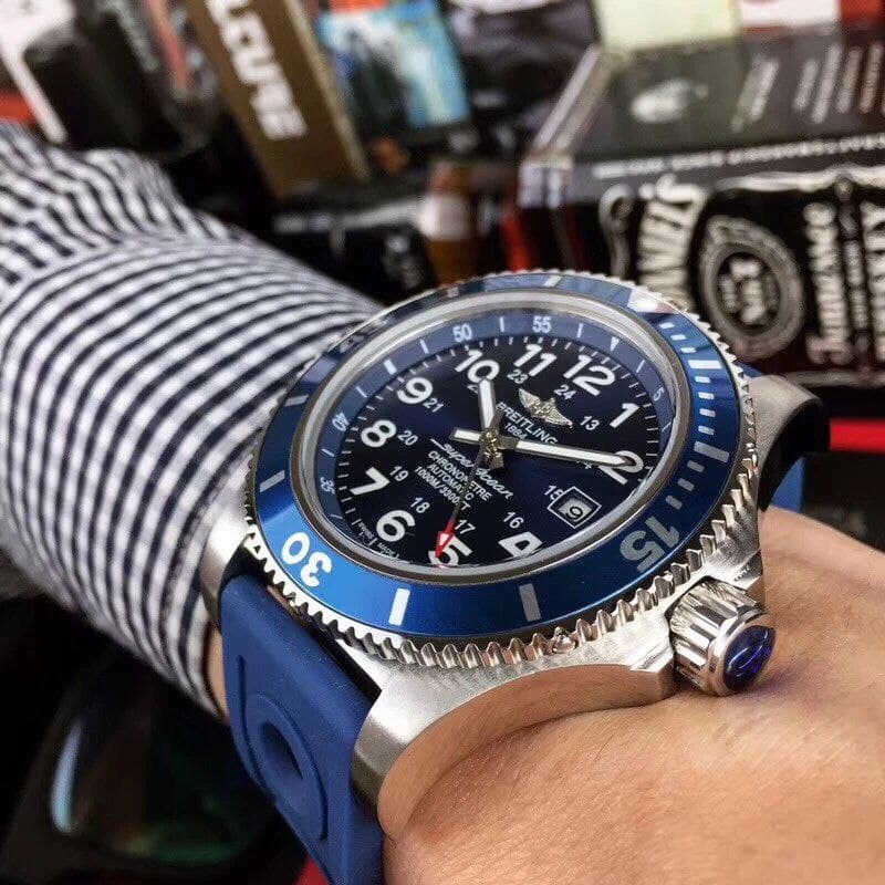 Breitling Superocean Blue Dial on Blue Rubber Strap