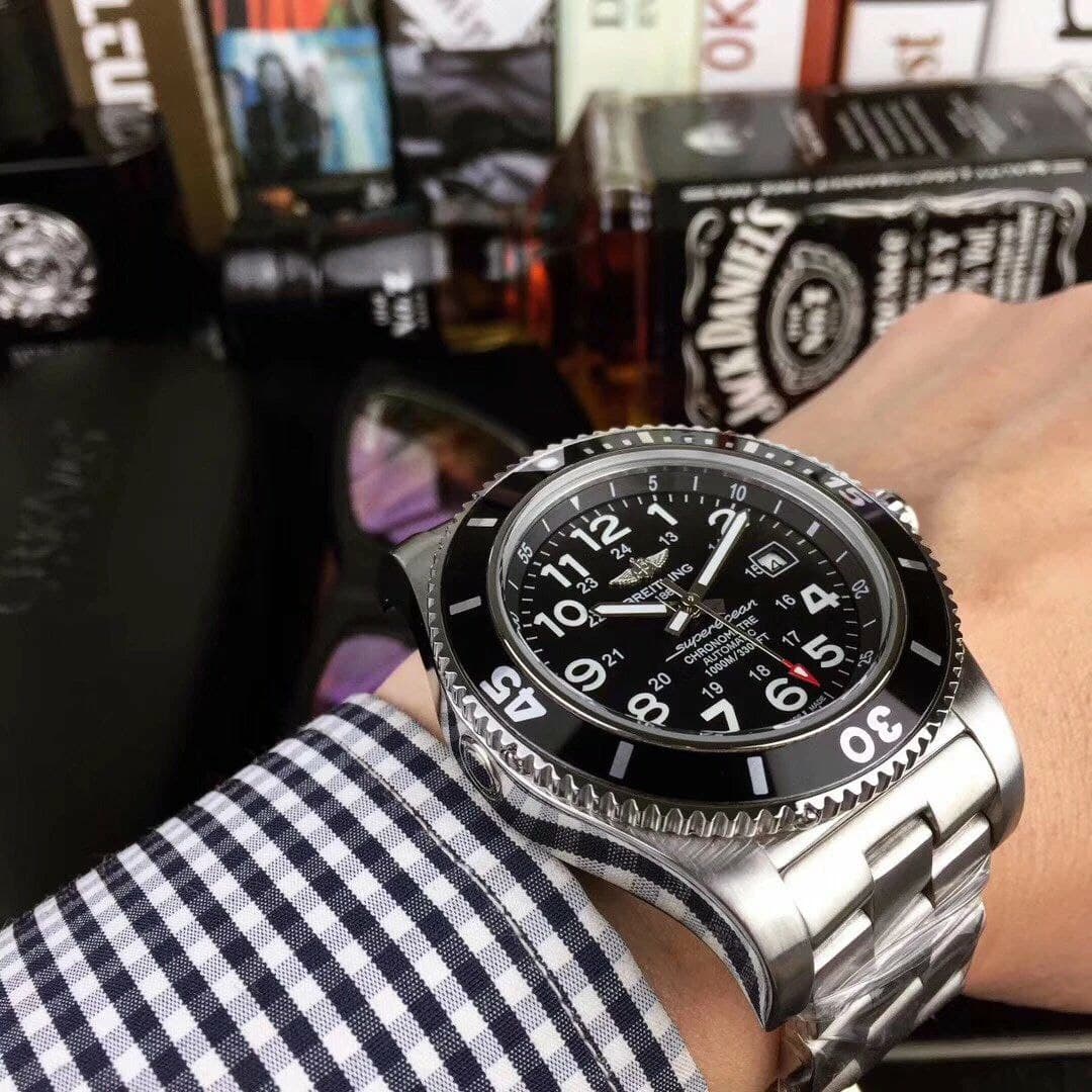 Breitling Superocean Black Dial on SS Strap