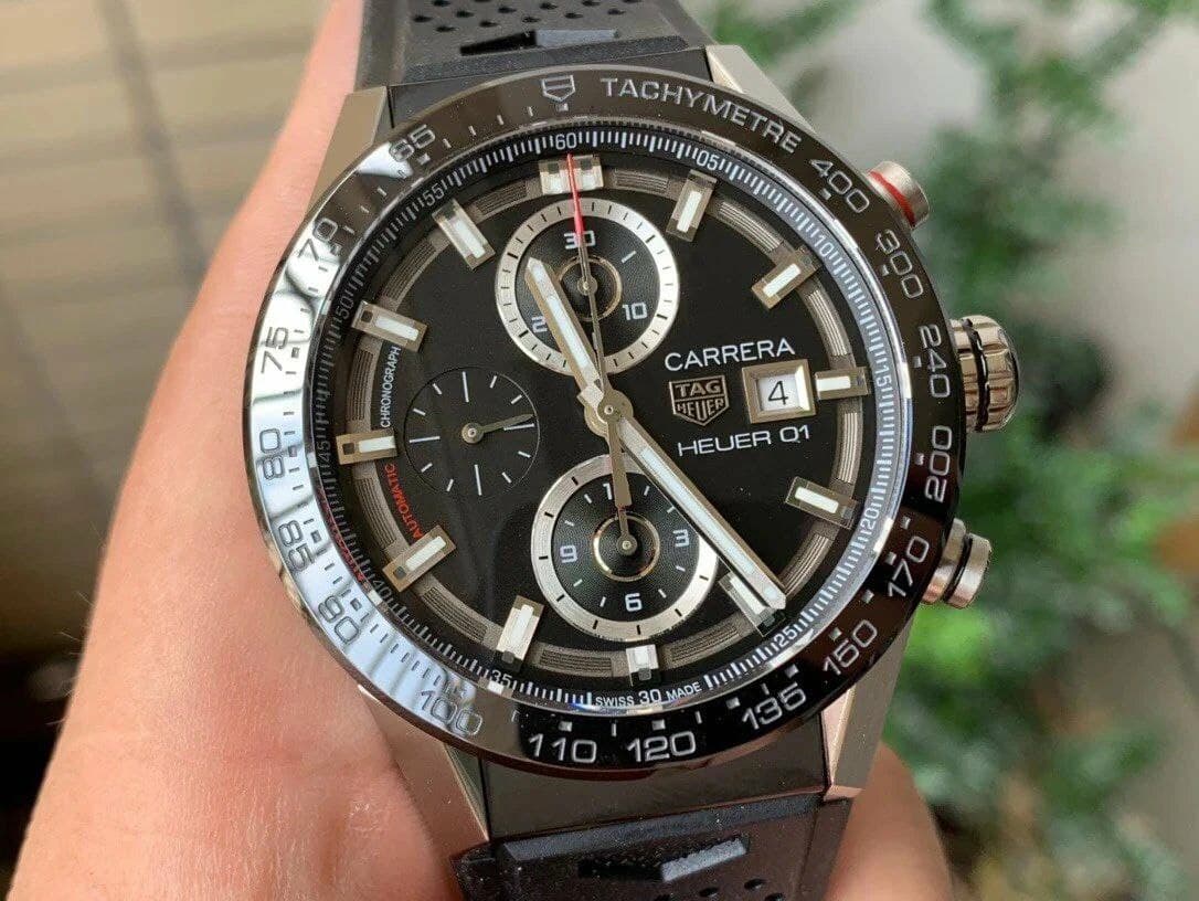 Calibre Heuer 01 Chrono SS XF 1:1 Best Edition Black Dial on Black Rubber Strap Calibre Heuer 01 Chrono SS XF 1:1 Best Edition Black Dial on Black Rubber Strap