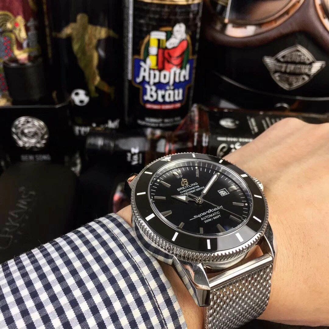 Breitling Super Ochean High Version On Solid Steel Strap Black Dial
