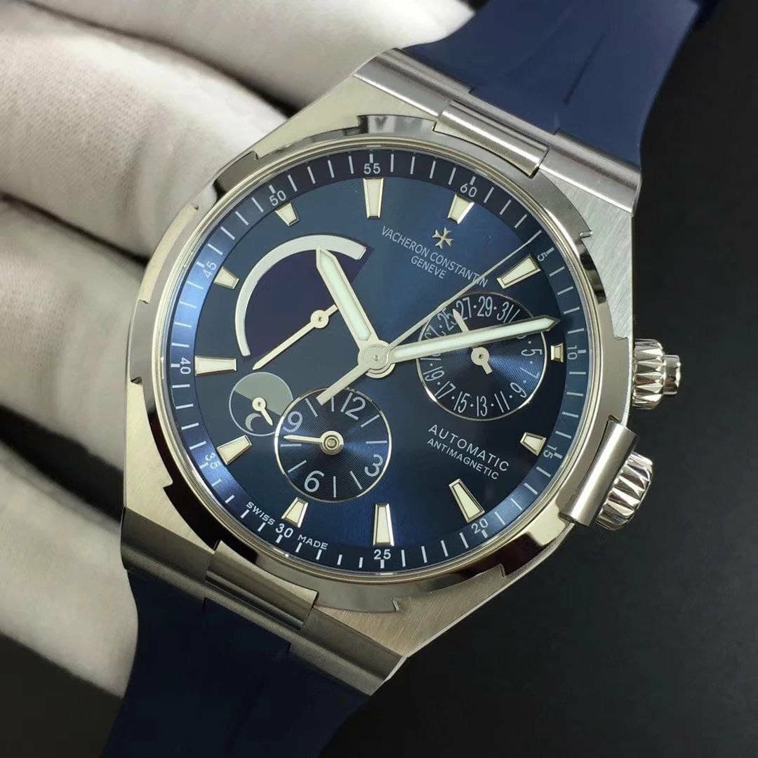 Overseas Dual Time Power Reserve TWA 1:1 Best Edition Blue Dial on Blue Leather Strap