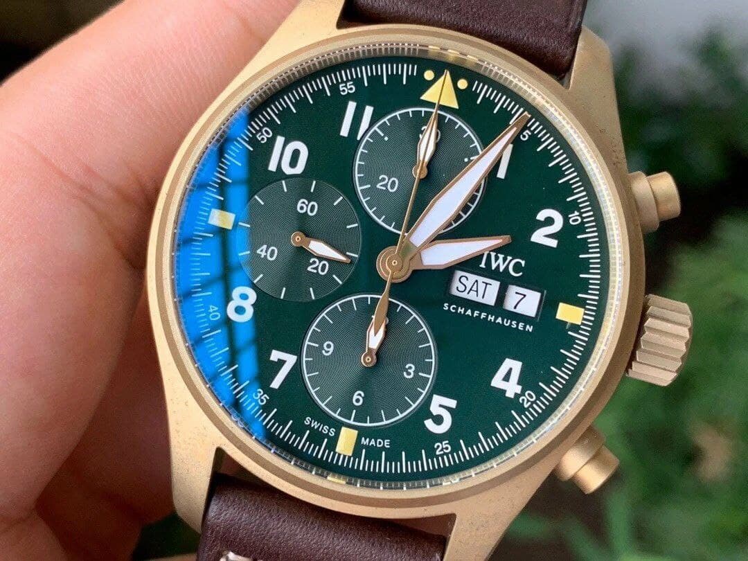 IWC Pilot Chrono Spitfire IW387902 Brz BR/LE Grn A7750 IWC Pilot Chrono Spitfire IW387902 Brz BR/LE Grn A7750