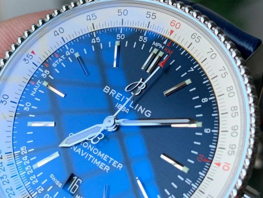 Navitimer 1 SS 41mm V7F 1:1 Best Edition SS Bezel Blue Dial on Blue Leather Strap