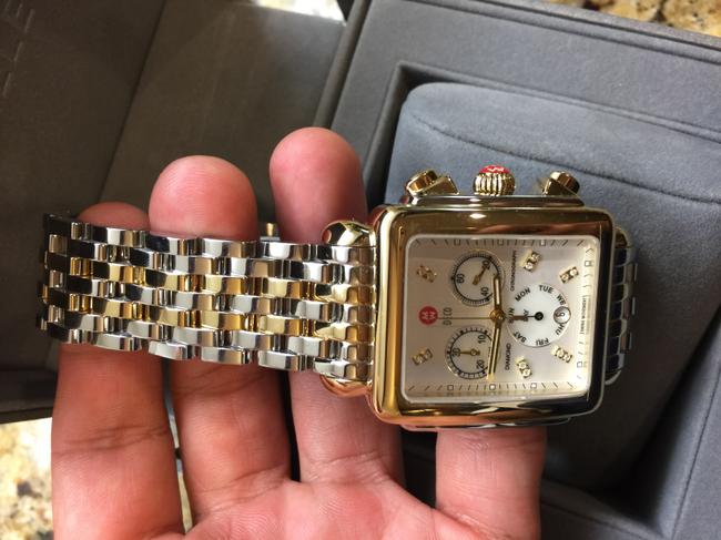 Michele XL Deco Diamond Dial Two Tone Gold Silver Watch Michele XL Deco Diamond Dial Two Tone Gold Silver Watch