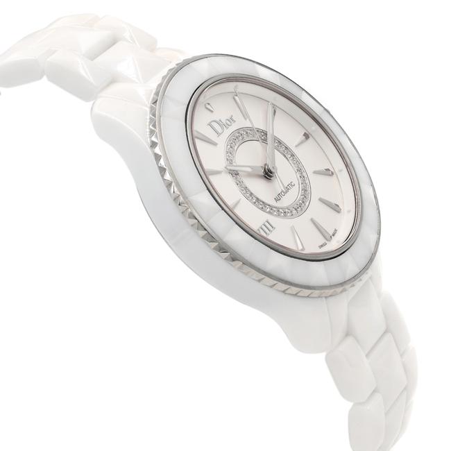 Dior Silver Dial White Ceramic Steel Diamond Watch Dior Silver Dial White Ceramic Steel Diamond Watch