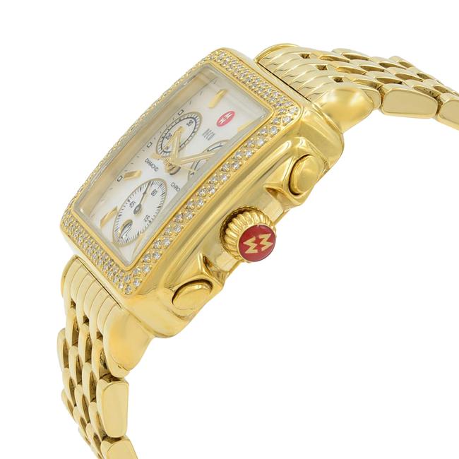 Michele Mother Of Pearl Deco 33mm Steel Gold Tone Diamond 0.60cttw Mw06a01b0025 Watch Michele Mother Of Pearl Deco 33mm Steel Gold Tone Diamond 0.60cttw Mw06a01b0025 Watch