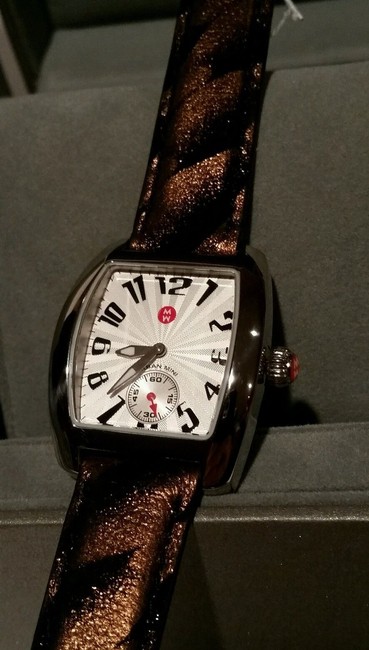 Michele Silver Gold Black New Mini Urban Tone Metallic Leather Band Watch Michele Silver Gold Black New Mini Urban Tone Metallic Leather Band Watch