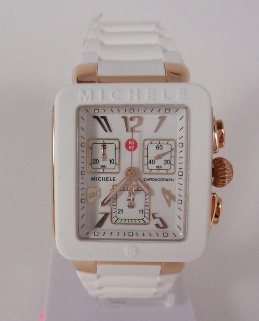 Michele White/Rose Gold Mww06l000014 Womens Square Park Chronograph Dial Silicon Tone New Watch Michele White/Rose Gold Mww06l000014 Womens Square Park Chronograph Dial Silicon Tone New Watch