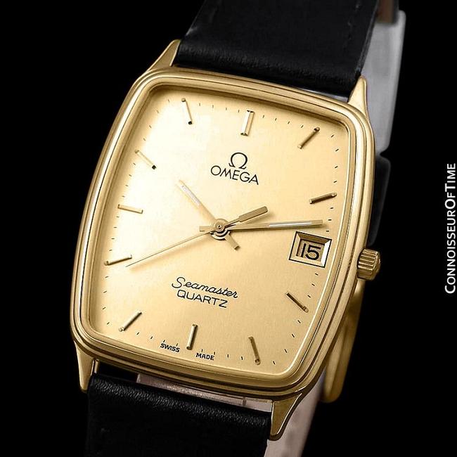 Omega Champagne 1980s Seamaster Vintage Mens Midsize Quartz 18k Gold Pl Watch Omega Champagne 1980s Seamaster Vintage Mens Midsize Quartz 18k Gold Pl Watch