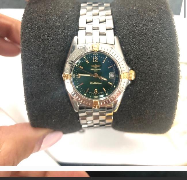 Breitling Green Gold Silver Callistino 18k Two Tone Womens Watch Breitling Green Gold Silver Callistino 18k Two Tone Womens Watch