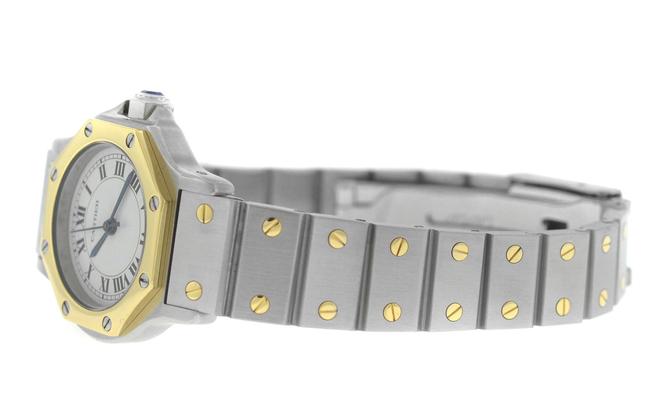 Cartier Yellow Gold Silver Ladies Santos Ronde 27mm 18k Quartz Watch Cartier Yellow Gold Silver Ladies Santos Ronde 27mm 18k Quartz Watch