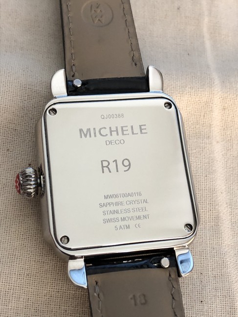 Michele Silver Deco18 Mosaic Dial Leather Strap Watch Michele Silver Deco18 Mosaic Dial Leather Strap Watch