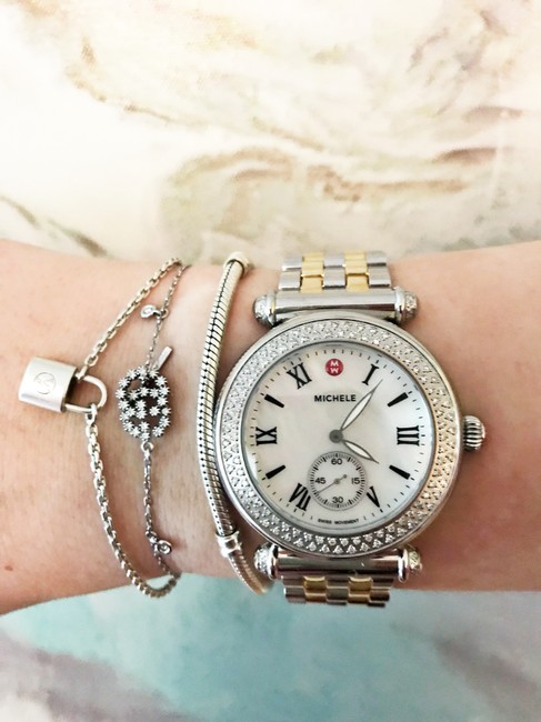 Michele Silver and Gold Caber Diamond Band Watch Michele Silver and Gold Caber Diamond Band Watch