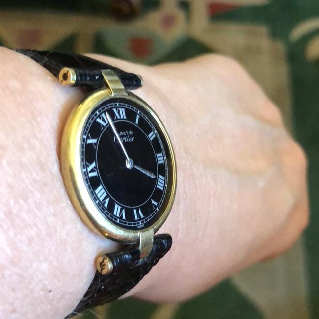 Cartier Silver Gold Black 18k and Sterling New Strap Watch Cartier Silver Gold Black 18k and Sterling New Strap Watch