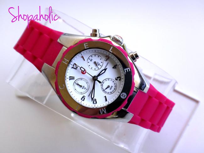 Michele Silver/Hot Pink Tahitian Jellybean Mww12d000003 Womens Chrono Watch Michele Silver/Hot Pink Tahitian Jellybean Mww12d000003 Womens Chrono Watch