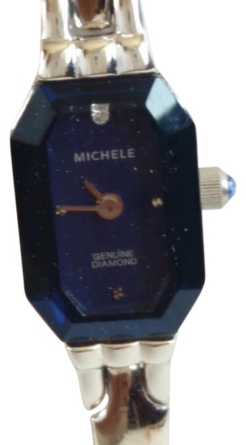 Michele Silver with Blue Crystal Face and Diamond Rare Watch Michele Silver with Blue Crystal Face and Diamond Rare Watch