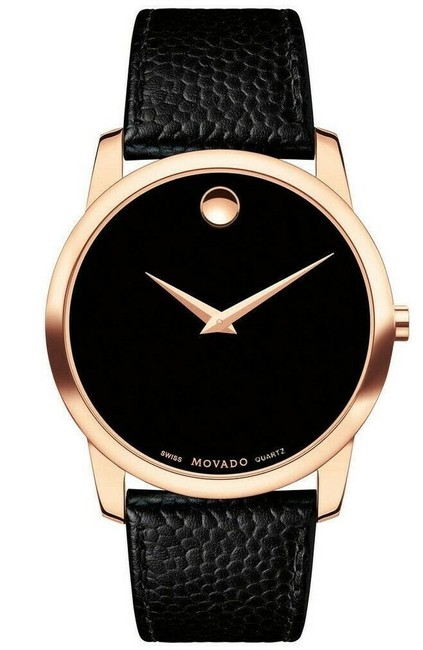 Movado Rose Gold Black Leather Steel Museum 2100011 Watch Movado Rose Gold Black Leather Steel Museum 2100011 Watch