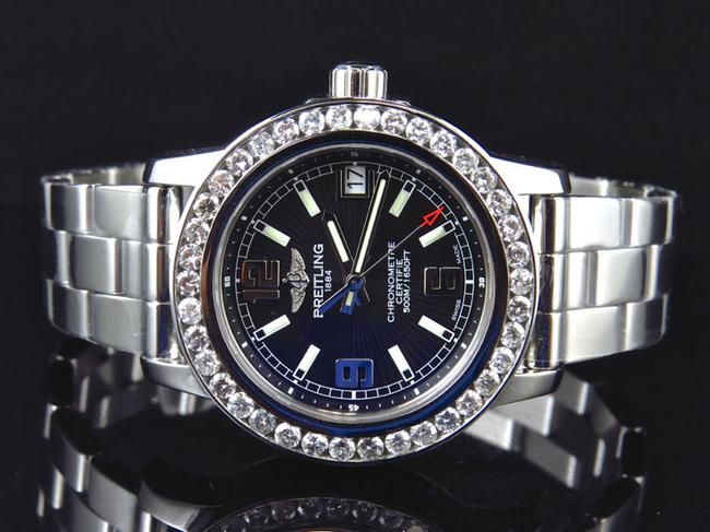Breitling Stainless Steel Custom Ladies 2.5ct Diamond Aeromarine Colt 33 A77387 Black Dial Watch Breitling Stainless Steel Custom Ladies 2.5ct Diamond Aeromarine Colt 33 A77387 Black Dial Watch