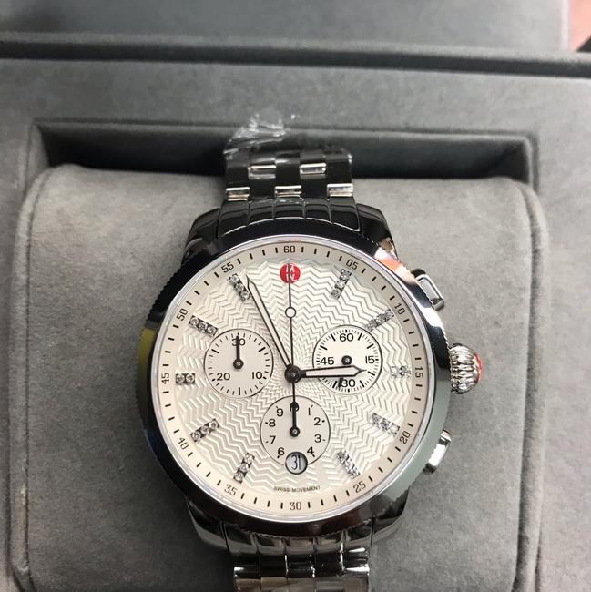Michele Silver Uptown 28 Diamond Dial Case and Bracelet Watch Michele Silver Uptown 28 Diamond Dial Case and Bracelet Watch