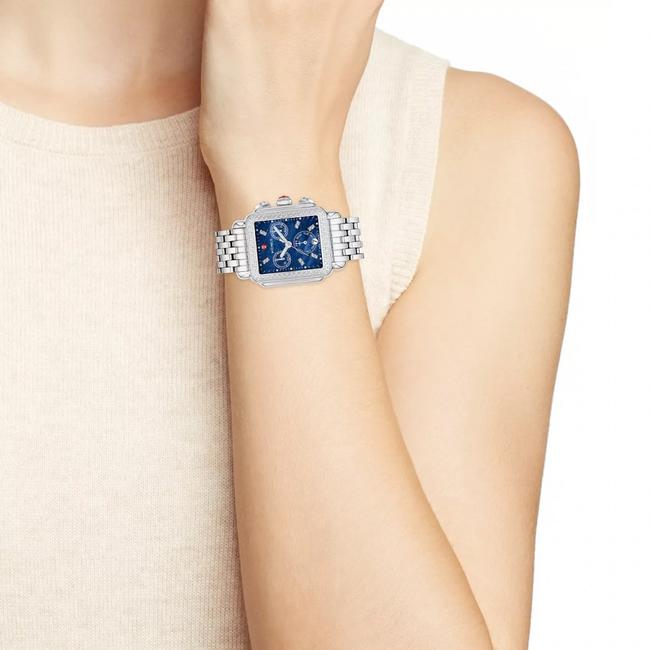 Michele Silver Deco Stainless Steel Blue Mother Of Pearl Diamond Mww06p000287 Watch Michele Silver Deco Stainless Steel Blue Mother Of Pearl Diamond Mww06p000287 Watch