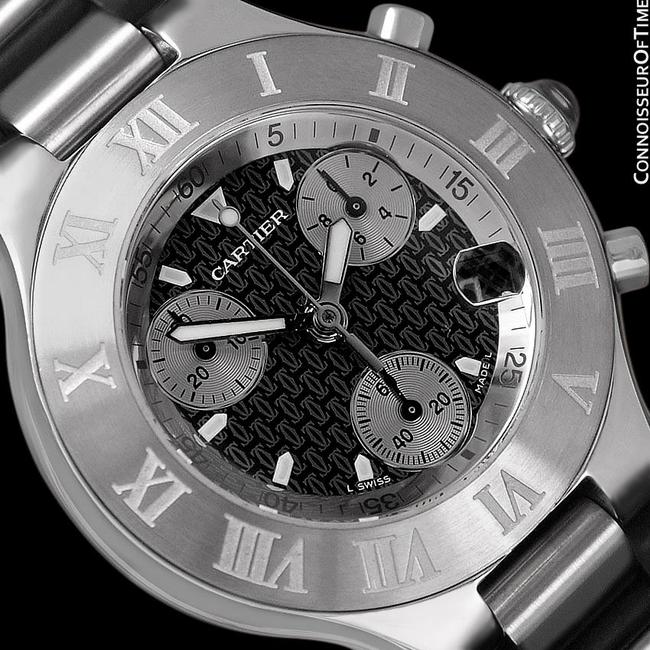 Cartier Dark Gray 21c Mens Chronoscaph Chronograph Ref. 2424 - Stainless Steel Watch Cartier Dark Gray 21c Mens Chronoscaph Chronograph Ref. 2424 - Stainless Steel Watch